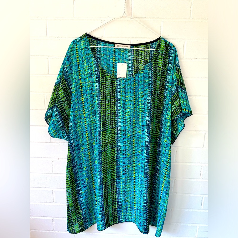 Multi colour, bright, short sleeve blouse, size 2X